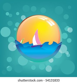 Summer background vector.Boat and sea