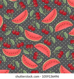 Summer background with watermelon and cherry