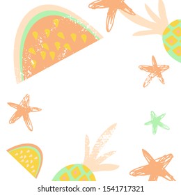 Summer background. Watermelon, starfish, pineapple