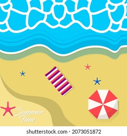 summer background with waves and umbrella and starfish