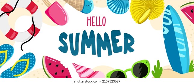 Summer background website header Colorful Horizontal postcard banner Vector illustration 
