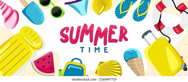 Summer background website header Colorful Horizontal postcard banner Vector illustration