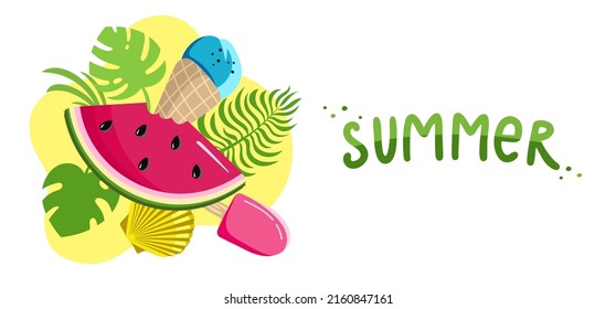 Encabezado del sitio web de fondo de verano Colorful Horizontal cartel postal Concepto de vacaciones Ilustración vectorial 
