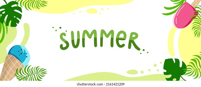 Summer background website header Colorful horizontal postcard banner Vacation concept Inscription hello summer Vector illustration