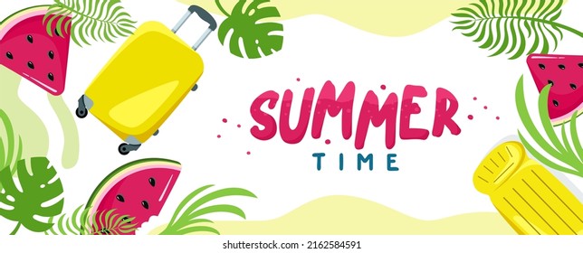 Summer background website header Colorful Horizontal postcard banner Vacation concept Vector illustration 