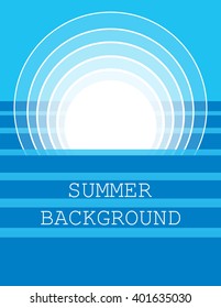 summer background with  white sun and  blue sea or ocean. flat. vector