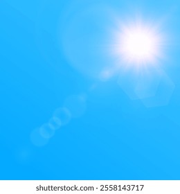 Summer background, wonderful blue sky with bright sun and sunlight