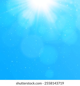 Summer background, wonderful blue sky with bright sun and sunlight