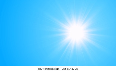 Summer background, wonderful blue sky with bright sun and sunlight