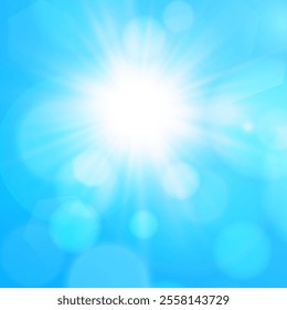 Summer background, wonderful blue sky with bright sun and sunlight