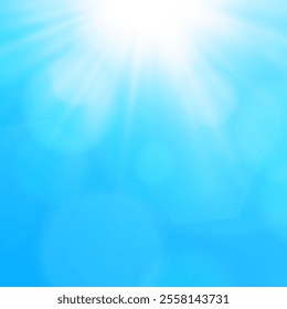 Summer background, wonderful blue sky with bright sun and sunlight