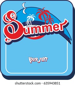 Summer background with the words about summer in red and blue.Poster for advertising discounts on boat tour, a trip to the Islands and abroad for travel agencies in the summer.