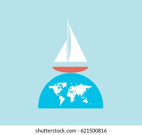 Summer background with yacht and world map 