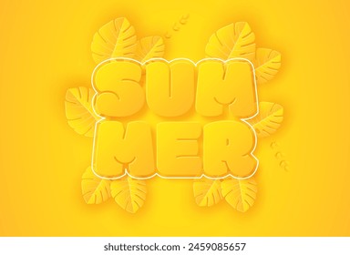 Summer background with yellow leaves. Summer background in paper craft style. paper cut and craft style. vector.