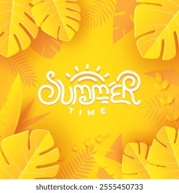 Summer background with yellow leaves. Summer background in paper craft style. paper cut and craft style. vector.