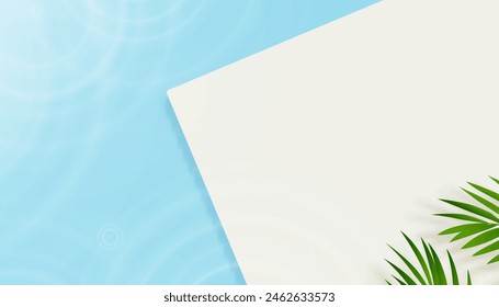 Summer Background,Blue Water Waves Pattern Surface on Swimming pool with Beige Concrete floor,Top view Poolside and Podium Display with Light, Shadow on water waves,Empty backdrop for cosmetic beauty