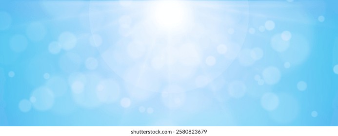 Summer background,blurred sunlight on blue sky with bright bokeh.Vector Blurry abstract Spring background. wit natural blue light blue for environment ecology background