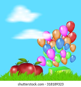summer backgrounds with balloons and apples