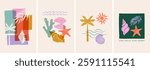 Summer backgrounds, cards, banner templates. Hand drawn modern illustrations, doodles, printable posters. Vector concept design