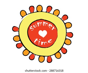 summer backgrounds with cartoon red and yellow sun 