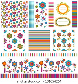 summer backgrounds, flower patterns set