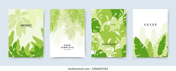 Summer backgrounds with green tropical leaves. Abstract botanical trendy editable vector templates for card, banner, invitation, social media post, poster, mobile app, web ads, flyer