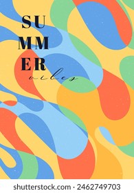 Summer backgrounds with liquid abstract shapes. Fluid juicy illustration, cover template, geometric art in pastel colors and minimal style. Vintage vector packaging layout. Flowing forms.