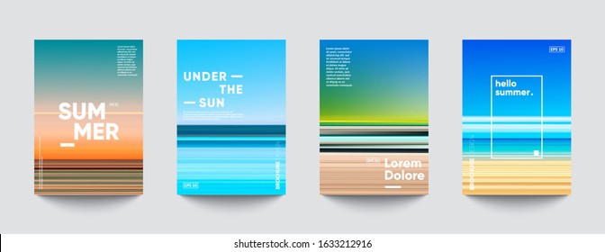 Summer backgrounds set. Creative gradients in summer colors. Ocean horizon, beach and sunsets. 