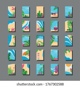 Fondo de verano vista superior cuadros de estilo detallados diseño, vacaciones y tema tropical Ilustración vectorial