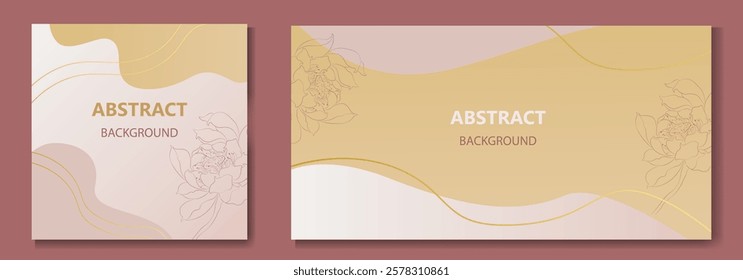 Summer backgrounds with tropical peons flowers. Texture in pink and gold. Celebrating theme. Editable vector template