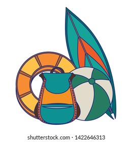 Summer backpack beach ball and surf table cartoons vector illustration graphic design