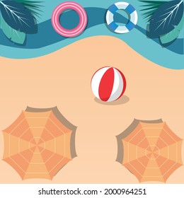 summer backround with sunshades, beach ball and lifebuoys