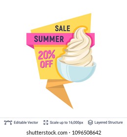 Summer badge isolated on white. Ice cream dessert and ad text. Easy to edit and recolor vector label.