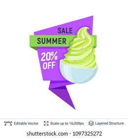 Summer badge isolated on white. Ice cream dessert and ad text. Easy to edit and recolor vector label.