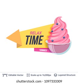 Summer badge isolated on white. Ice cream dessert and ad text. Easy to edit and recolor vector label.
