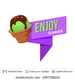 Summer badge isolated on white. Ice cream dessert and ad text. Easy to edit and recolor vector label.