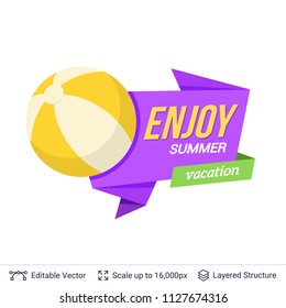 Summer badge isolated on white. Beach ball and ad text. Easy to edit vector label isolated on white.