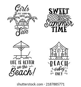 Summer badges set with different quotes and sayings - Life is better at the beach. Retro beach logos. VIntage surfing labels and emblems. Stock vector graphics