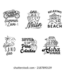 Summer badges set with different quotes and sayings - Summer Love. Retro beach logos. VIntage surfing labels and emblems. Stock vector graphics