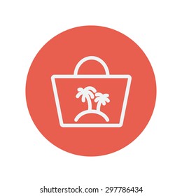 Summer bag thin line icon for web and mobile minimalistic flat design. Vector white icon inside the red circle.