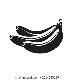 Summer bananas branch silhouette fruit for health. Black three bananas icon on white background. Cartoon flat vector illustration.