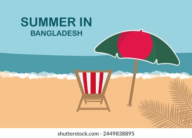 Summer in Bangladesh, beach chair and umbrella, vacation or holiday in Bangladesh, vacation concept vector design, summer holiday, sea sand sun, travel and tourism idea