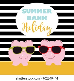 Summer Bank Holiday Cute Pig Card Vector Design Background