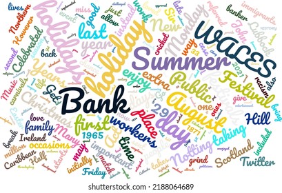 Summer Bank Holiday Day 29 August Word Cloud In Vector Art Creative Colourful White Back Ground