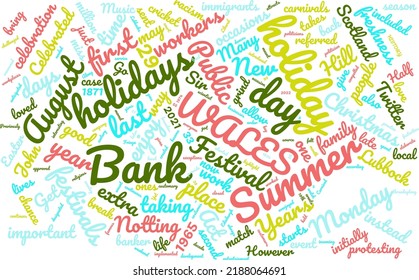 Summer Bank Holiday Day 29 August Word Cloud In Vector Art Creative Colourful White Back Ground