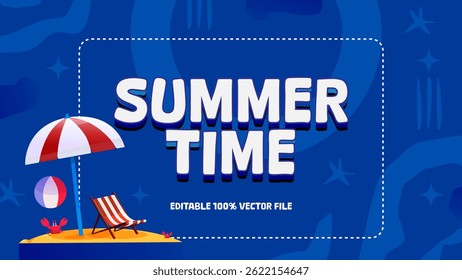  summer banner with abstract background, fill by chair and umbrella