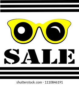  Summer banner advertising.Summer Sale.Glasses from the sun.Striped background.