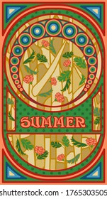 Summer banner in art nouveau style, vector illustration	