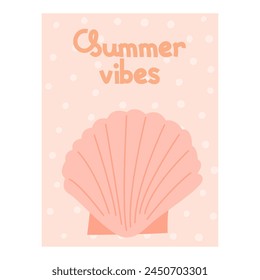 Summer banner, background with shell and lettering Summer vibes. Summer  banner or poster design.