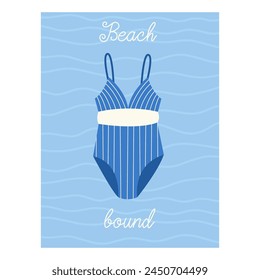 Summer banner, background with swimsuit and lettering Beach bound.Summer  banner or poster design.